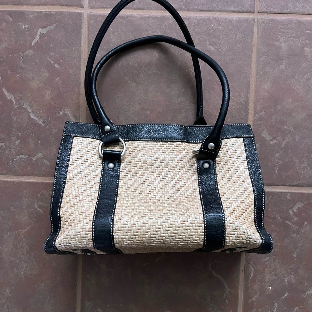 Kate Landry Black and Tan Woven Shoulder Bag
